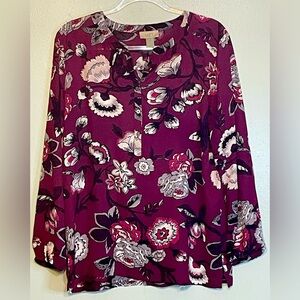 LOFT Pink and Purple Floral 3/4 Sleeve Blouse